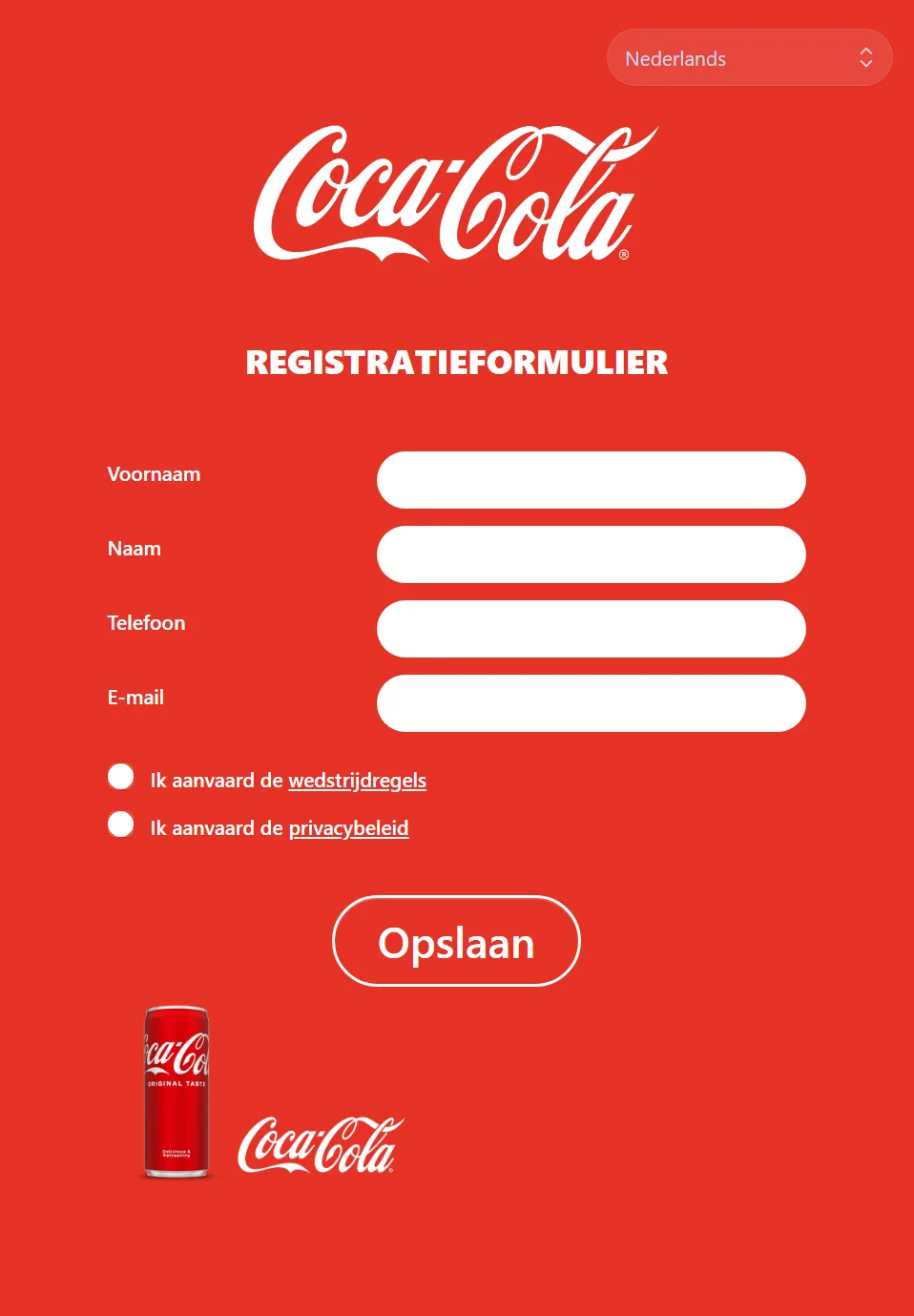Het registratieformulier op de tablet. Vier velden en twee vinkjes — meer heeft niemand op een festivalweide geduld voor.