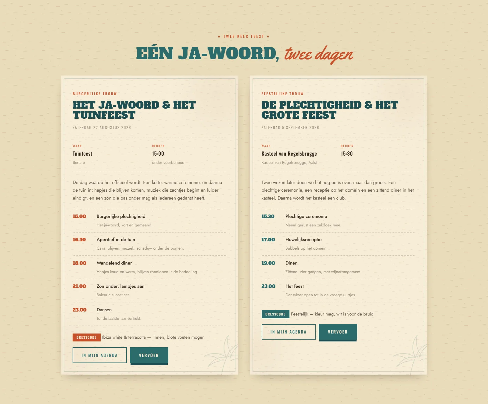 Het programma van de dag waarop deze gast verwacht wordt, uur per uur, met een knop naar de agenda.